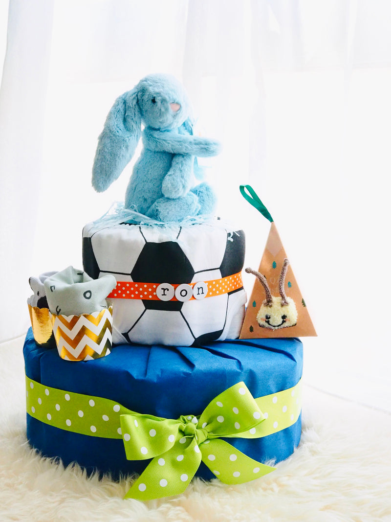 2 Tier Diaper Cake Boy - Soccer Bunny