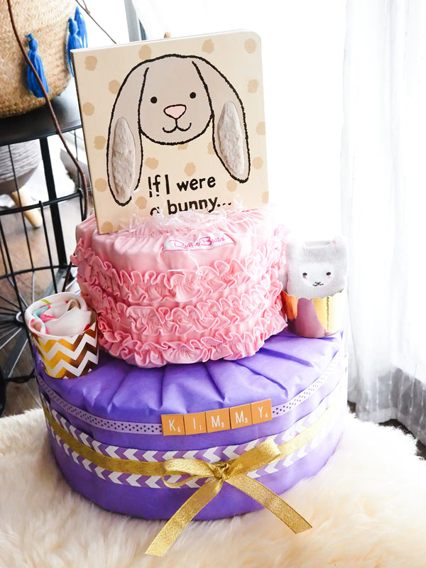 2 Tier Diaper Cake Girl - Bunny Loves to Read