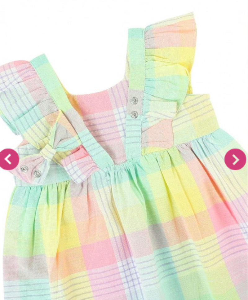 Cheerful Rainbow Plaid Ruffle Dress
