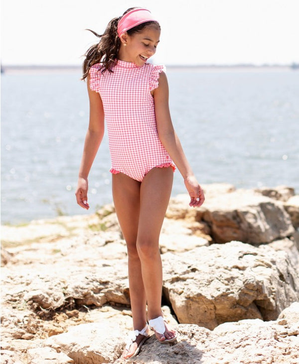 Rose Gingham Flutter One Piece Swimsuit