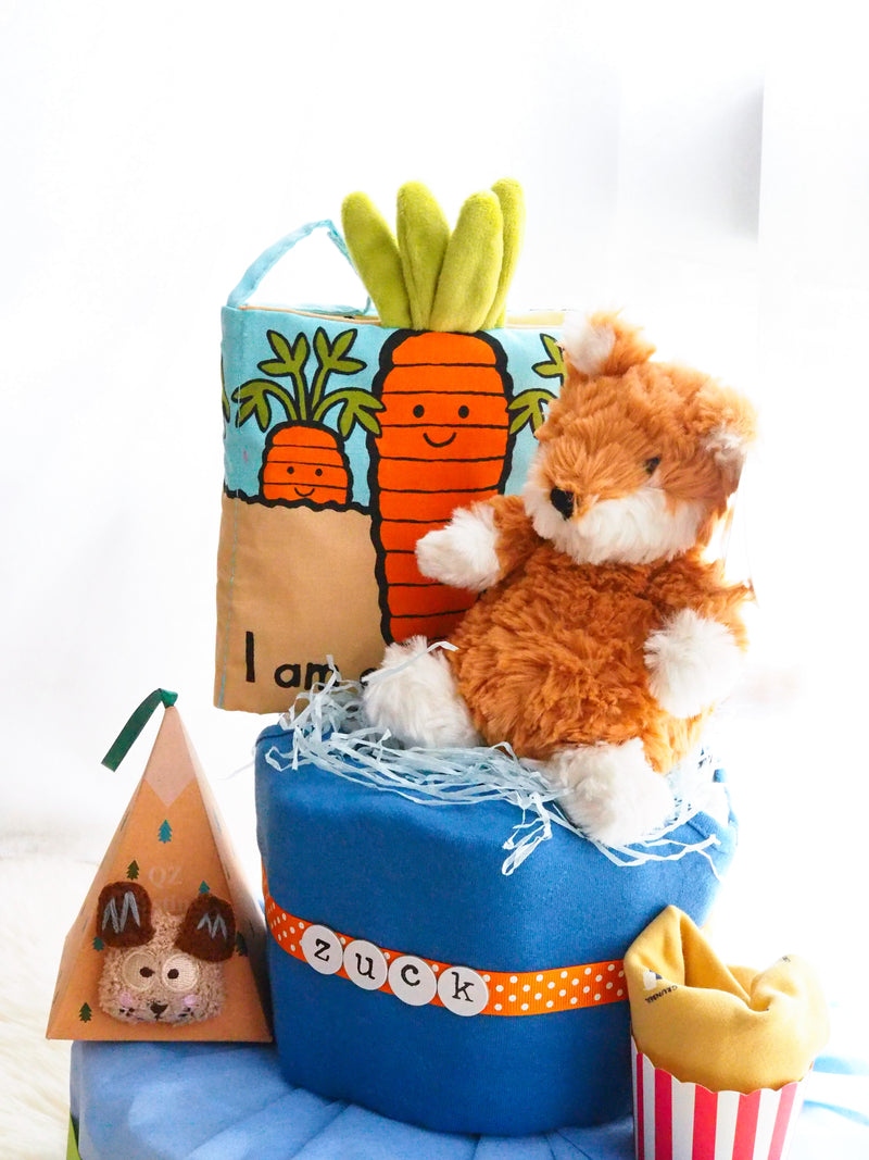 2 Tier Diaper Cake Boy - Jellycat Yummy Fox with Cloth Book