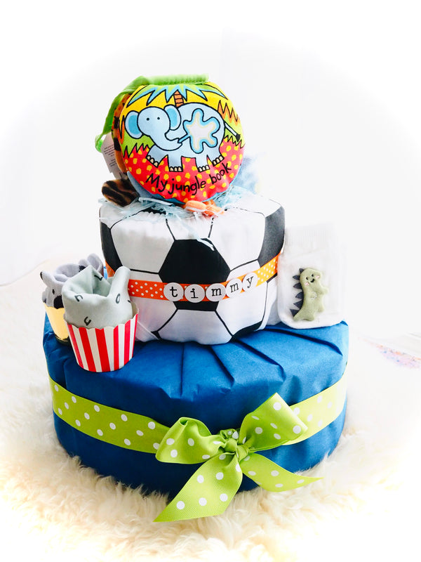 2 Tier Diaper Cake Boy - Soccer + Book