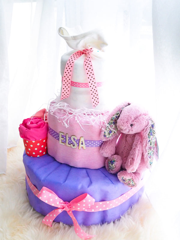 3 Tier Diaper Cake Girl - Purplelicious Bunny