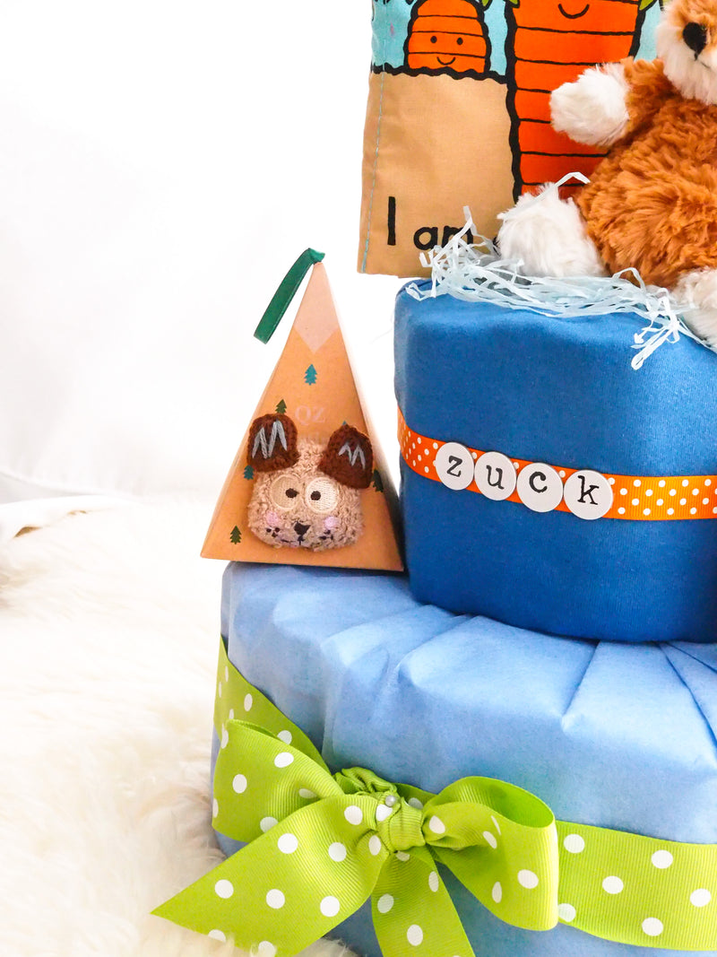 2 Tier Diaper Cake Boy - Jellycat Yummy Fox with Cloth Book