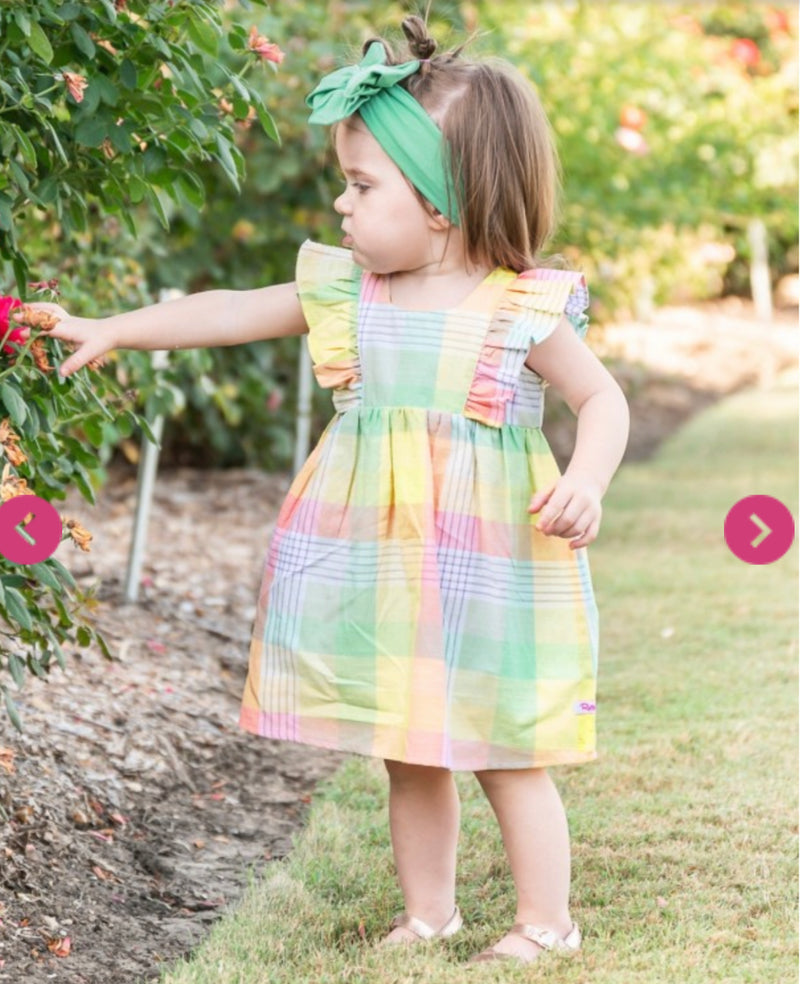 Cheerful Rainbow Plaid Ruffle Dress