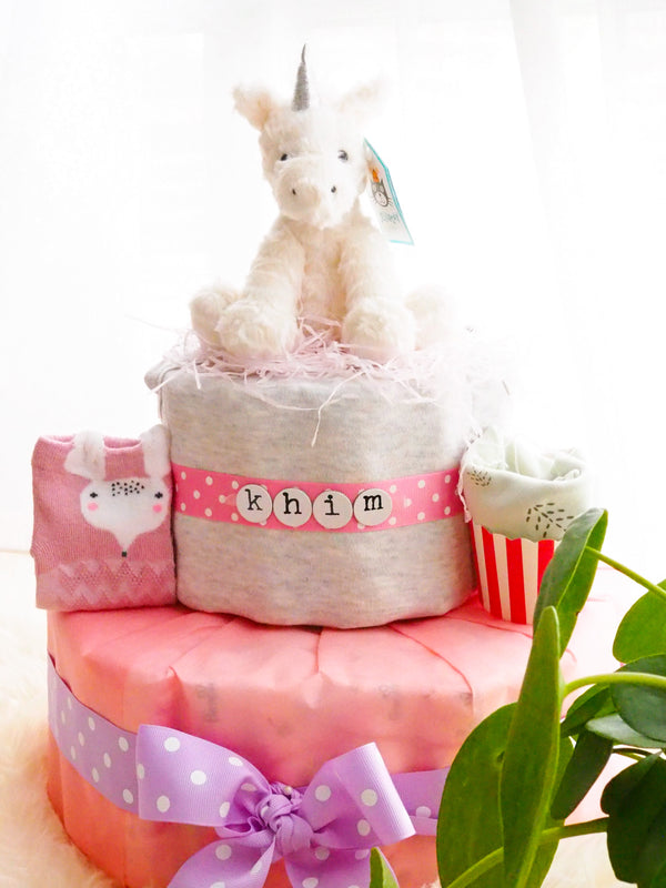 2 Tier Diaper Cake Girl - Pink Unicorn